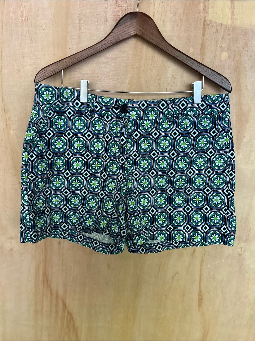 crown & ivy Green and Blue Geo Tile Print Shorts